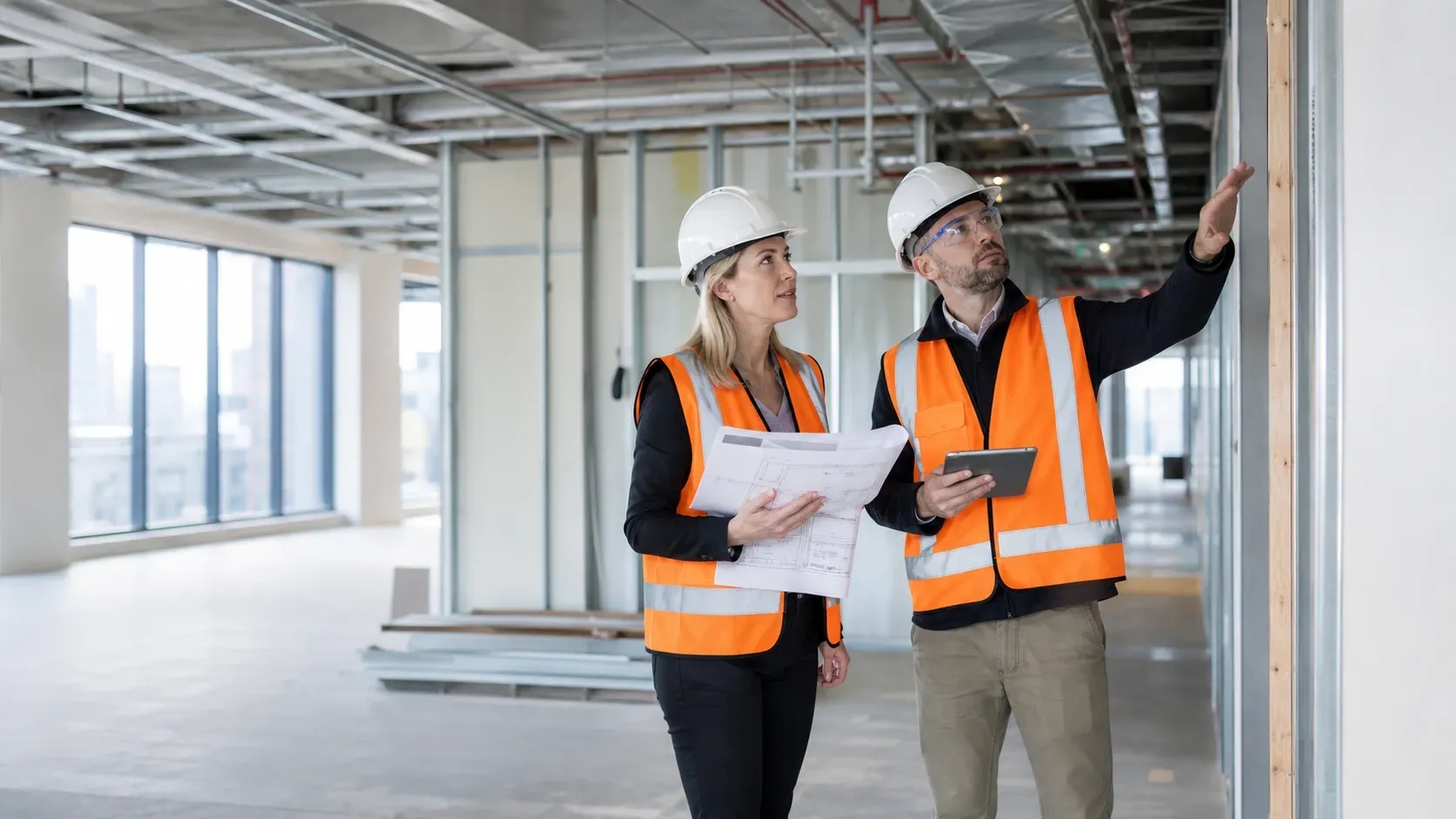 Building professionals inspect compliance issues inside a newly leased Melbourne commercial property.