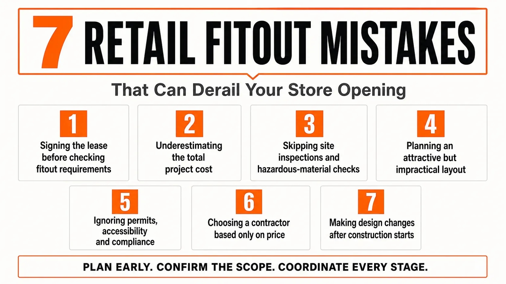 Seven common retail fitout mistakes that can delay a store opening and increase project costs.
